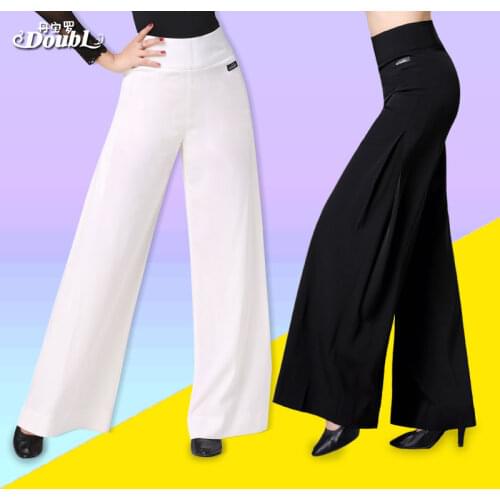 Doubl Dance Trousers Black Palazzo Pants Modern White Adult Latin Ballroom Loose Wide Leg Wear Clothing Drape High Quality Waist
