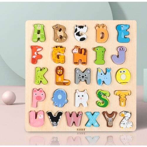 Wooden Montessori animal alphabet puzzle cognitive board toy childrens wood jigsaw puzzle early learning baby educational toys