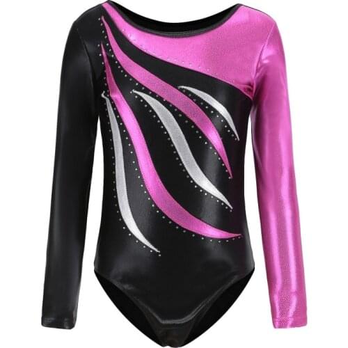 Kids Ballet Gymnastics Suit Long Sleeve Leotards Dance Practice Clothes Girls Diamond BodySuit collant gimnastic costume