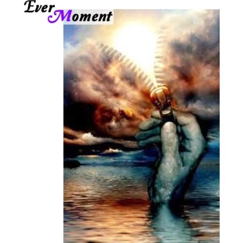 Ever Moment Diamond Painting 5D Sun Revealing by Sea Hand DIY Diamond Embroiderh Rhinestones Full Mosaic Square Stones ASF940