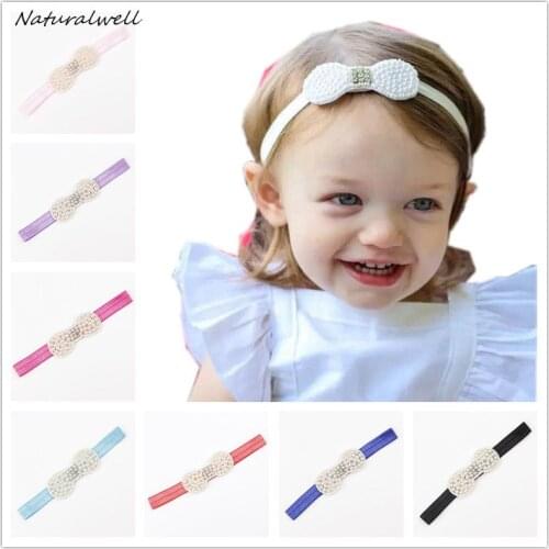 Naturalwell Christening Baptism Headbands Crystal Pearls Hairband Accessories Baby Girl Hair Bows Photo Prop Baptism HB451