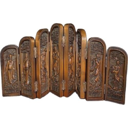 Chinese pure handicraft (boxwood carving) eight immortals eight open screen ornaments collection