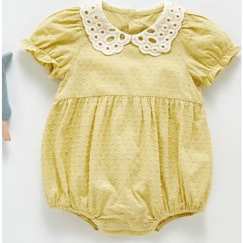 Baby Lace Rompers Summer Short Sleeve Infantil Bebes Girls Playsuits Clothes Candy Color Toddler One Piece Newborn Jumpsuits
