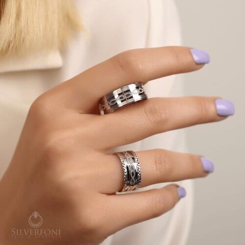 SILVERFONI 925 Sterling Real Silver Wedding Rings Set For Men And Women Jewelry Infinity Bands Anniversary Gift New Season