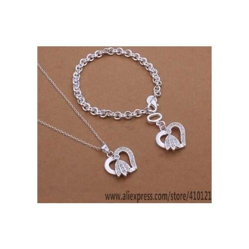S360 Hot Sale Silver Color Fine Jewelry Sets,Wholesale Fashion Jewelry Elegant Charms Fashion Set Bracelet Necklace /diealzla