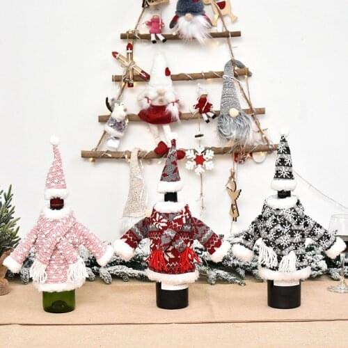 2021 Cute Wine Bottle Covers Knitted Sweater Holiday Cover Set Christmas Party Festival Dinner Table Decorations
