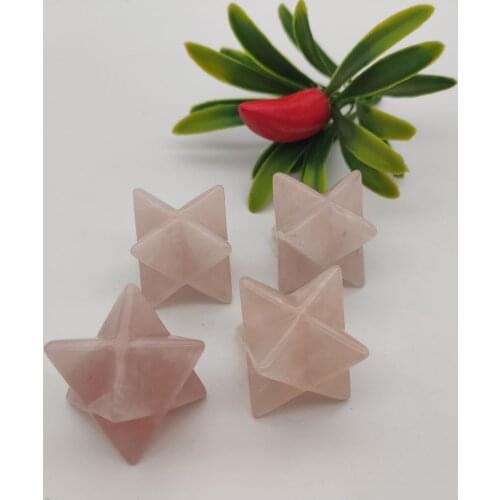 Natural Rose Quartz Crystal Merkaba Star 8 Chakra Points Reiki Healing Meditation Stone Stimulating Acupoint Massage Health Care