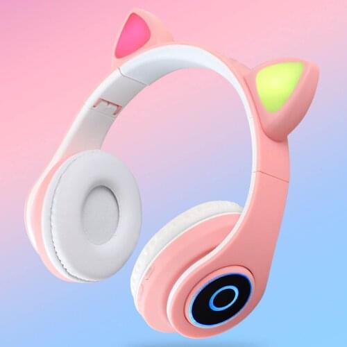 New B39 Over Ear Wireless BT5.0 Earphones Cat Ear Foldable Stereo Music Headset Hands-free with Mic AUX IN TF Card for PC Laptop