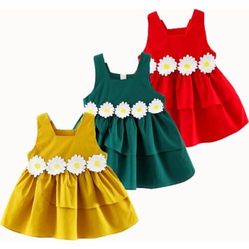 Newborn Clothing Baby Girl Summer Solid Color Daisy Dress Toddler Baby Birthday Party Christmas Costume 0-3 Years Old