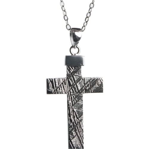Genuine Natural Gibeon Meteorite Cross Shape Silver Plated Women Man Pendant