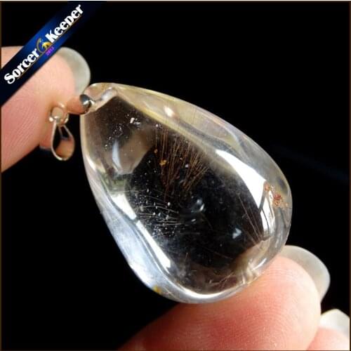 Rare Natural Quartz Gold Rutilated Garden Quartz Crystal Love Necklace Pendant natural minerals Fish Tank Beads OS393