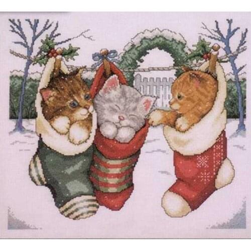 Christmas stocking cats Patterns counted 11CT 14CT 18CT Cross Stitch Set DIY Cross-stitch Kits Embroidery Needlework Home Decor