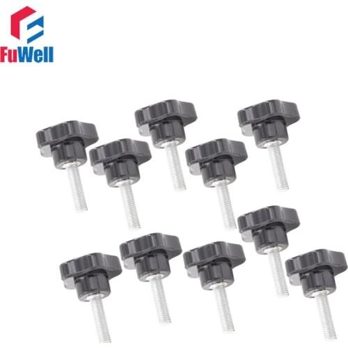 10pcs M5 25mm Head 20mm Thread Length Star Shaped Black Plastic Star Knobs Grip Screw on Star Handles