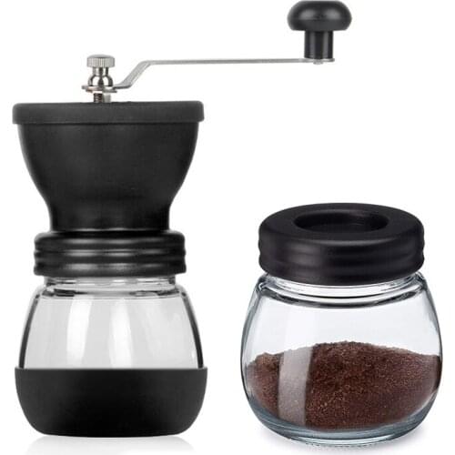 Manual Coffee Grinder Set with Ceramic Burrs Hand Coffee Mill with Glass Jars Adjustable Coarseness Hand Coffee Grinder