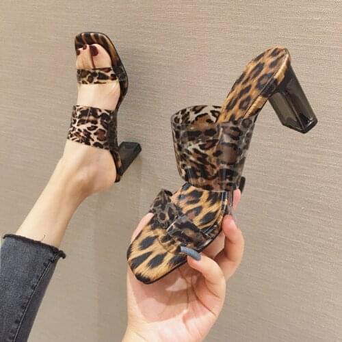 Fashion Women Slippers Summer Pumps Shoes Good-quality Shallow Outside Leopard 7cm High Heels Casual Ladies Sexy Female Slides