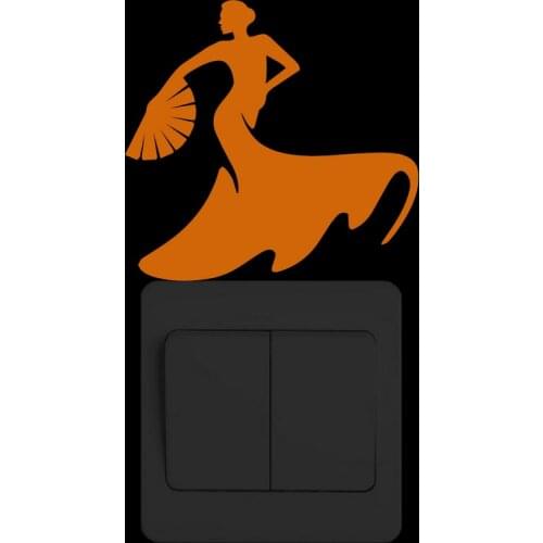 Flamenco Dance Vinyl Switch Sticker Cartoon Woman Dancer Glow in the Dark Wall Stickers for Kids Rooms Bedroom Home Decoration