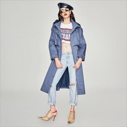 Fashion Womens Trench Coats Hooded Long 2021 Spring Autumn Windproof Lady Female Casual Clothes Windbreaker New