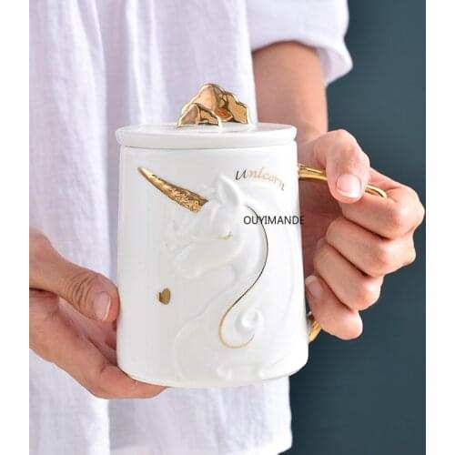 Gorgeous Relief Unicorn Coffee Mug with Mobile Phone Holder Lid Cute Water Tea Ceramic Milk Breakfast Cup Creative Gift
