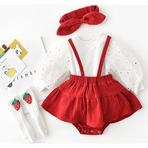 Spring and Autumn Korean baby girl baby princess wind sling skirt female romper newborn triangle climbing hair band