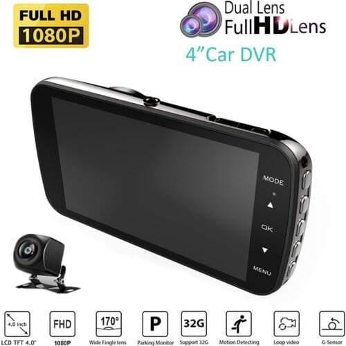Dash Cam Dual Lens Full HD 1080P 4" IPS Car DVR Vehicle Camera Front+Rear Night Vision Video Recorder G-sensor Parking Monitor