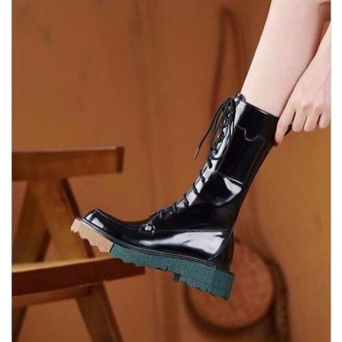 2021 Womens Round Head But Knee-length Martin Boots Painted Two-color Thick-bottomed Long-sleeved Knight Boots Autumn/Winter