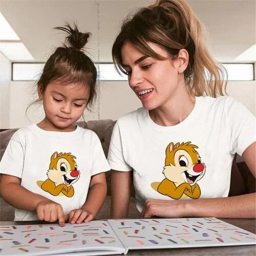 Chip Dale Print Mother Daughter T-shirts Summer Family Matching Outfits Family Look White T-shirt Mother Father Kids Baby Tops
