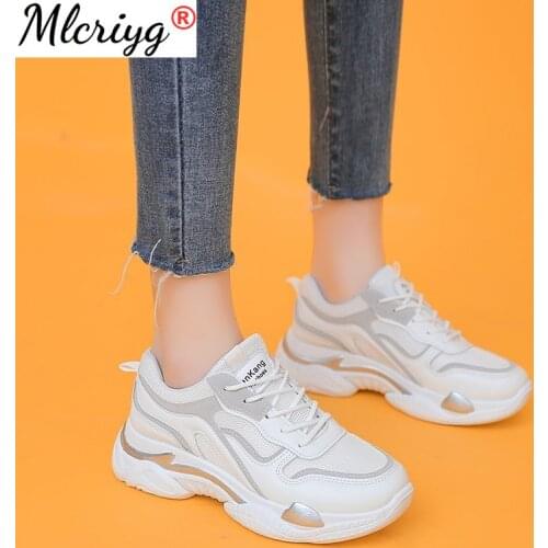 2021 New Womens Chunky Sneakers Thick Bottom Platform Vulcanize Shoes Fashion Breathable Casual Running Shoe for Woman Female