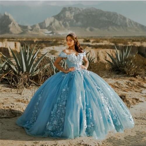 Ball Gown Quinceanera Dresses Off Shoulder 3D Flowers Sweet 16 Dress Party Wear Princess Gowns Xv Años Vestidos De 15 Años