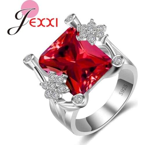 New Fashion Girl 925 Sterling Silver Wedding Rings Red CZ Cut Engagement Ring for Women Jewelry aneis wholesale