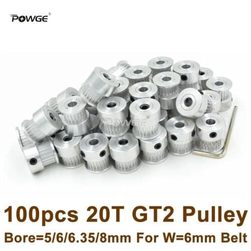 POWGE 20 Teeth 2GT Timing Pulley Bore=5/6/6.35/8mm Fit Width=6mm 2GT Timing Belt 3D Printer Parts 20T 20Teeth GT2 Pulley