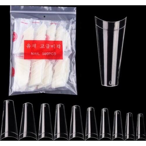 10 Sizes(0-9) Korean ABS Half Coffin Nail False Tip French 500pcs 0.7cm-2.8CM DIY Clear EXTENSION Tool Nail Artificial Tips TD43