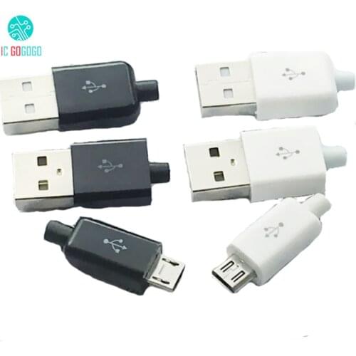 10pcs MICRO USB Male 5P Welding Type A Connector Adapter DIY Kit Black White USB Plug 5PIN 5-pin USB Charger Charging Socket