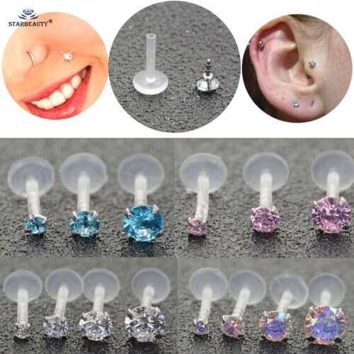 2pc 16G 2~5mm Zircon Labret Piercing Jewelry Acrylic Nose Piercing Stud Earring Tragus Helix Piercing Lip Nose Ring Ear Piercing