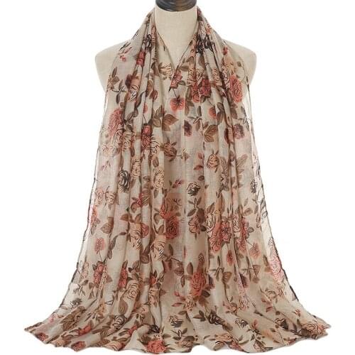 2021 New Women Spring Cotton Viscose Scarf Flower Printed Spain Style Wrap Pashminas Stole Muslim Hijab Sjaal 180*90cm