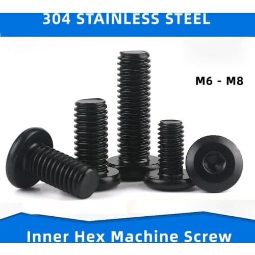 304 Stainless Steel Black Inner Hex Screws Flat Bevel Hexagon Socket Machine Screw Bolt Fastening Nail M6 M8