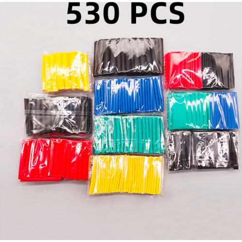 530pcs/Set Polyolefin Shrinking Assorted Heat Shrink Tube Wire Cable Insulated Sleeving Tubing Set 2:1 Waterproof Pipe Sleeve