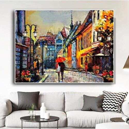 Abstract London Street Landscape Art Oil Painting on Canvas Wall Art Posters Prints Wall Pictures for Living Room Home Cuadros