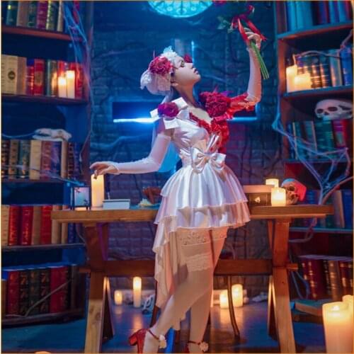 Anime! Identity V Vera Nair Cosplay Costume Scarlet Bride New Skin Flower Wedding Dress Halloween Xmas Costumes for Women Girls