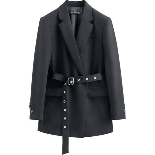 Black Women Blazers 2019 New Arrival Long Sleeve Ladies Blazer Rivet Sashes Hip Hop Split Jackets Vintage Work Blazers DD2033