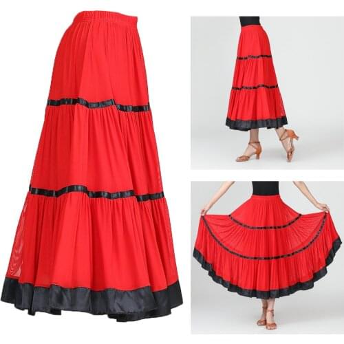 Women Big Swing Latin Ballroom Dance Skirt Waltz Flamenco Long Skirts