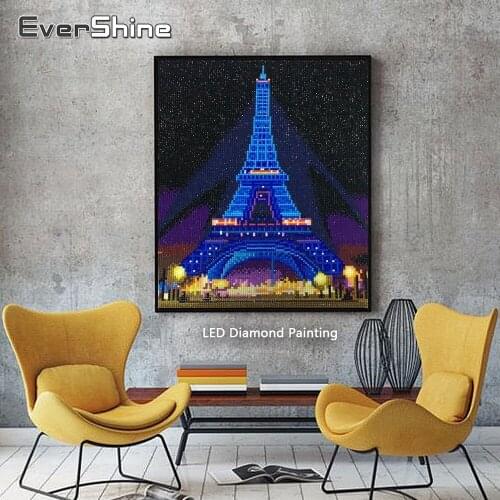 EverShine DIY Diamond Mosaic LED Light Scenery With Frame Diamond Painting Eiffel Tower Beads Embroidery Diamond Art Kits Decor