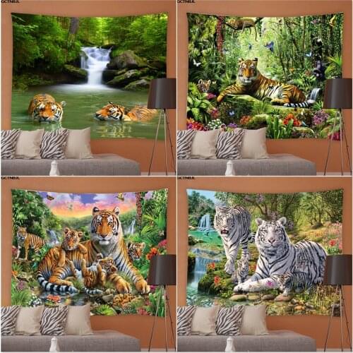 Forest Tiger Pattern Tapestry Wild Animals Living Room Bedroom Tapestries Hippie Garden Background Wall Tablecloths Home Decor