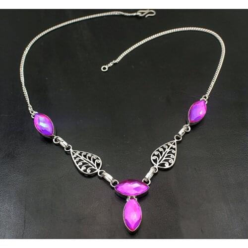 Hermosa Glorious Pretty ColorfulTopaz Silver Color Necklace Women Chain Necklace 19 Inch A278