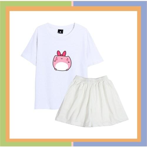 Harajuku Pink Frog Print Cotton Sleepwear Indoors and Outdoors Pajama Sets Cute Kawaii Pjs Women Two Piece Suit Chic Pajamas Set