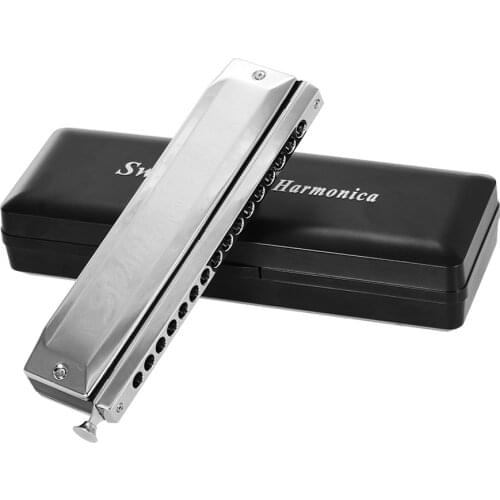 Swan SW-1664 16 Holes Chromatic Harmonica C Key 64 Tones Mouth Organ with Storage Case and Cleaning Cloth for Kids & Adults