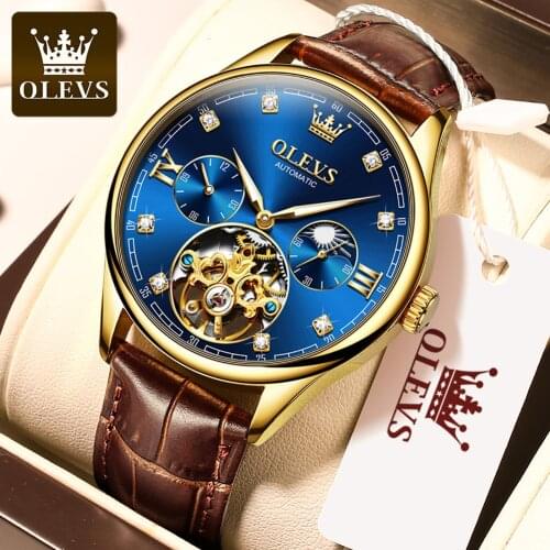 OLEVS 2021 Classic Retro Mens Mechanical Watch Luxury Automatic Watch Hollow Clock Waterproof Mens Business Mechanical Watch