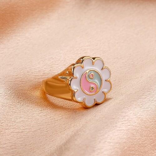 Yin Yang Ring Accessories Tai Chi Flower Rings for Women Vintage Jewelry Ring Female Fashion Cute Rings Gift