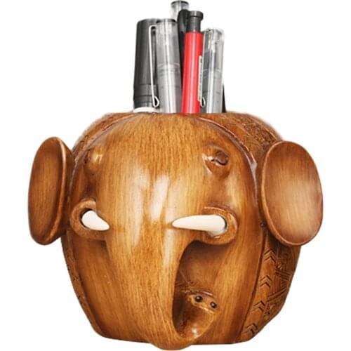 Creative Wood Elephant Brush Pot Desk Organizer Pencil Holder Stationery Box Pencil Container Organizer for Home Office School