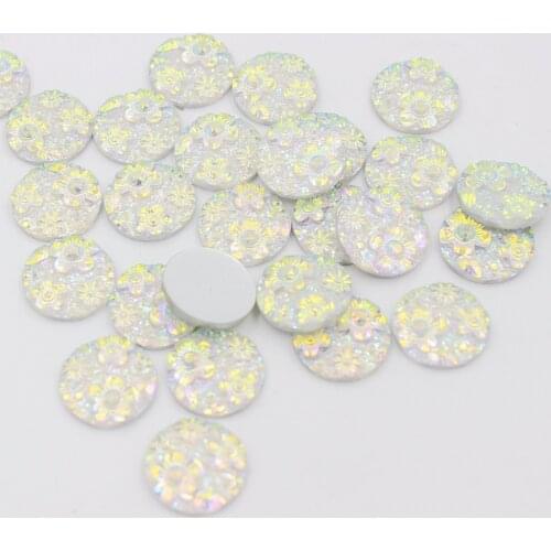 Crystal AB 10mm 50Pcs/Lot Flatback Resin Dotted Round Cabochon Gems,Flat Back Resin Rhinestone For DIY Decoration