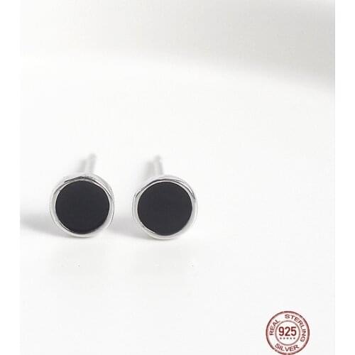 LKO Minimalist Geometry Black Drop Glaze Circular Sweet Romantic 925 Sterling Silver Fashion Female Stud Earrings Ornaments